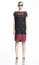 CHER MICHEL KLEIN Beaded DRESS Black MESH Robe Bateau TULLE ( 38 )