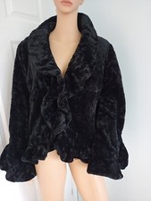 Naked Penguin Vintage Black Velvet Frill Split Cuffs Frilly Collar Coat Size S
