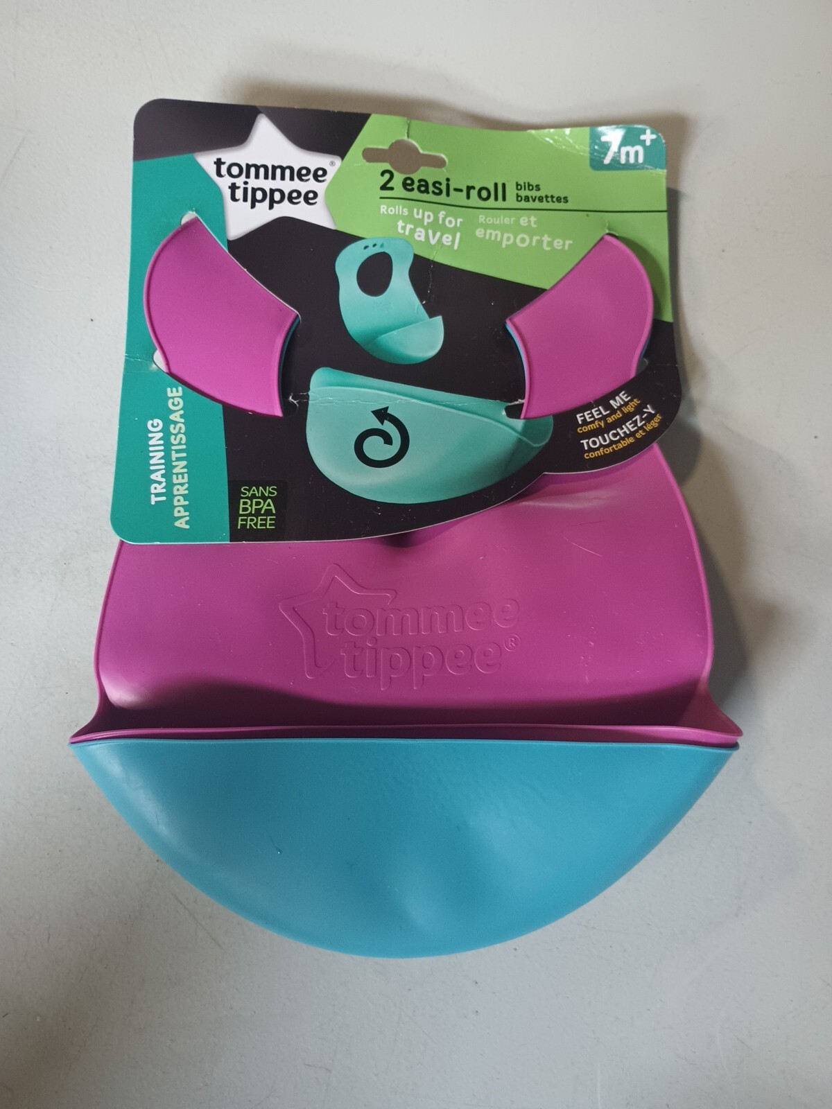 Tommee Tippee Easi-Roll Baby Bib, 7+ months - Pink and Teal,