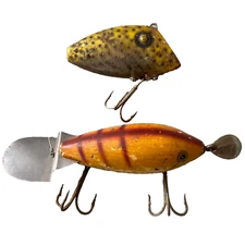Vintage Fishing Lure Heddon Go-Deeper Crab Wood Pico Perch Plastic Spotted Lot