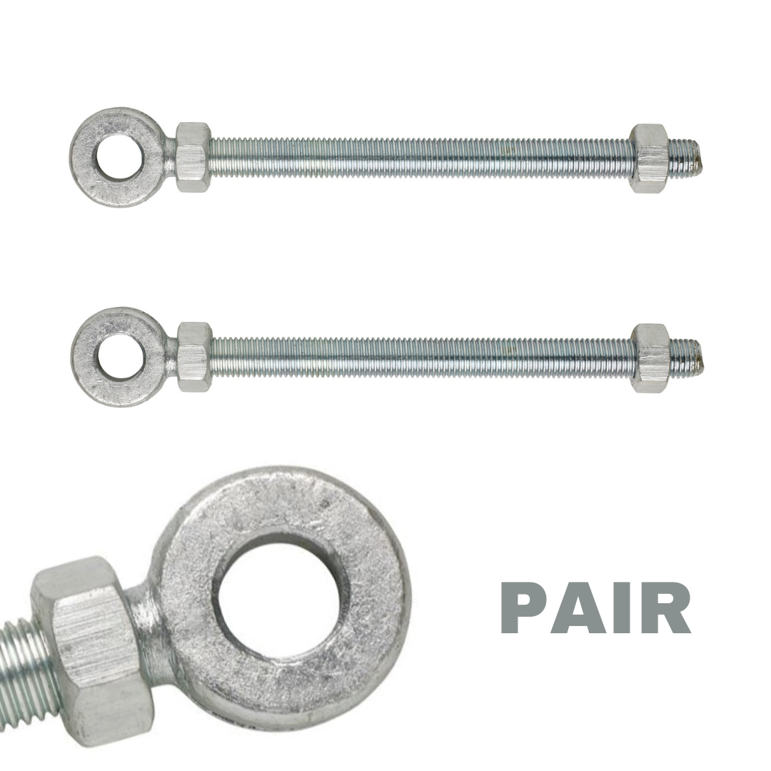 Pair of Adjustable Gate Hinge Eye Bolts & Nuts Zinc Swing Field 12mm dia x 150mm
