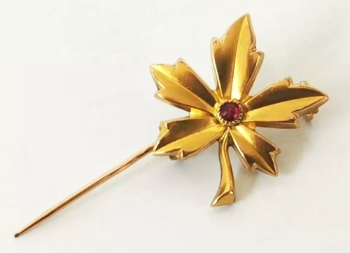 Broche prendedor de hoja de arce granate relleno de oro francés Francois Savard de colección c1910 - Imagen 3 de 15