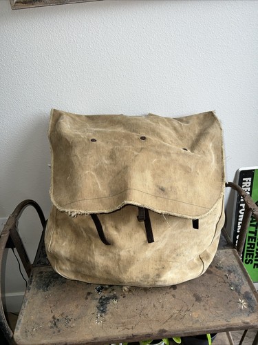 Vintage 1940s Military Field Backpack Rucksack Canvas Bag - Picture 3 of 10