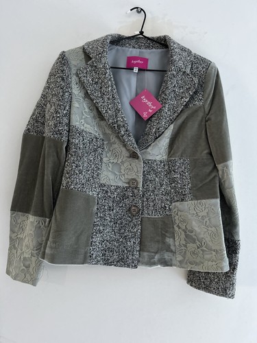 Together Women's Blazer Jacket Size 40 Grey Multi Lace Velvet Patchwork New - Picture 10 of 13