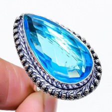 Swiss Blue Topaz Gemstone Handmade 925 Sterling Silver Jewelry Ring Size 9 US