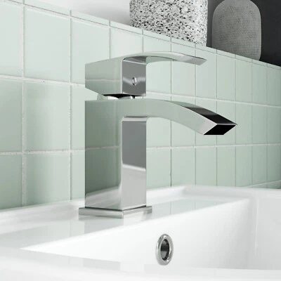 NUIE Modern Basin Mixer Tap Polished Chrome Single Lever Deck Mounted Bathroom Tap