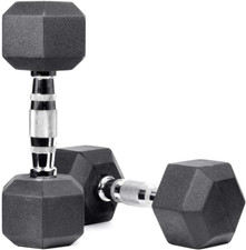 METEOR Hex Dumbbell Sets – Flat Bottom Rubber Coated Dumbbells, Exercise Weights