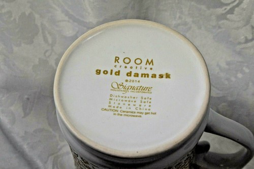 Signature Housewares Gold Damask Coffee Mug 2014 Stoneware Tea Cup Room Creative - Imagen 5 de 8