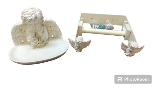  Angel Cherub Toilet Paper Holder and soap dish wall mount w hardware