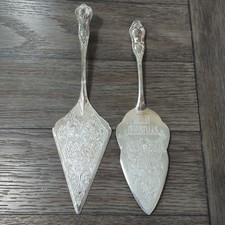 Pair of Vtg Cake Server w/ Serrated Edges Vintage Silver toned