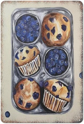 Blueberry Muffins Professional Kitchen Tin Metal Signs Home Décor 12×8 Inch Rust