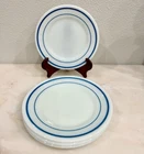 4 Vintage Pyrex Corning Tableware Blue Stripes 7" Plates Milk Glass USA 703-16