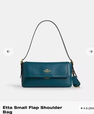 Coach Etta Small Flap Shoulder Bag in Gold/Teal Ink Blue Smooth Leather NWT