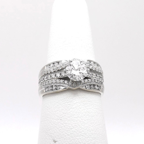 Solid 14k White Gold Natural Diamond Ring Wrap Enhancer Band sz7 Migrain Setting