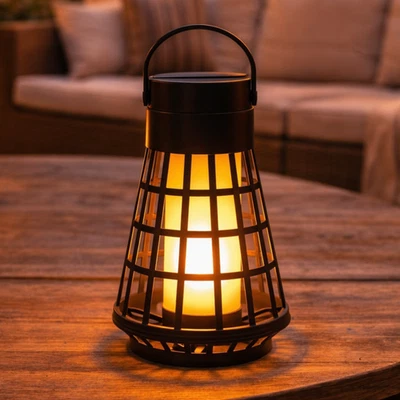 Solar 3-in-1 Dancing Flame Amber LED Hanging Table & Stake Outdoor Lantern 51cm - Image 1 of 4