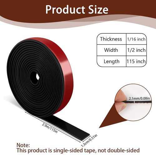 Neoprene Rubber Strips, 1/2" Wide X 1/16" Thick X 115" Long Adhesive Solid Rubbe - Picture 2 of 12