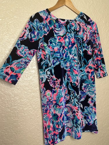 🩷 Lilly Pulitzer Mini Olive Dress Girls Size XL (12-14) Velvet 3/4 Sleeve Beach - Picture 3 of 7