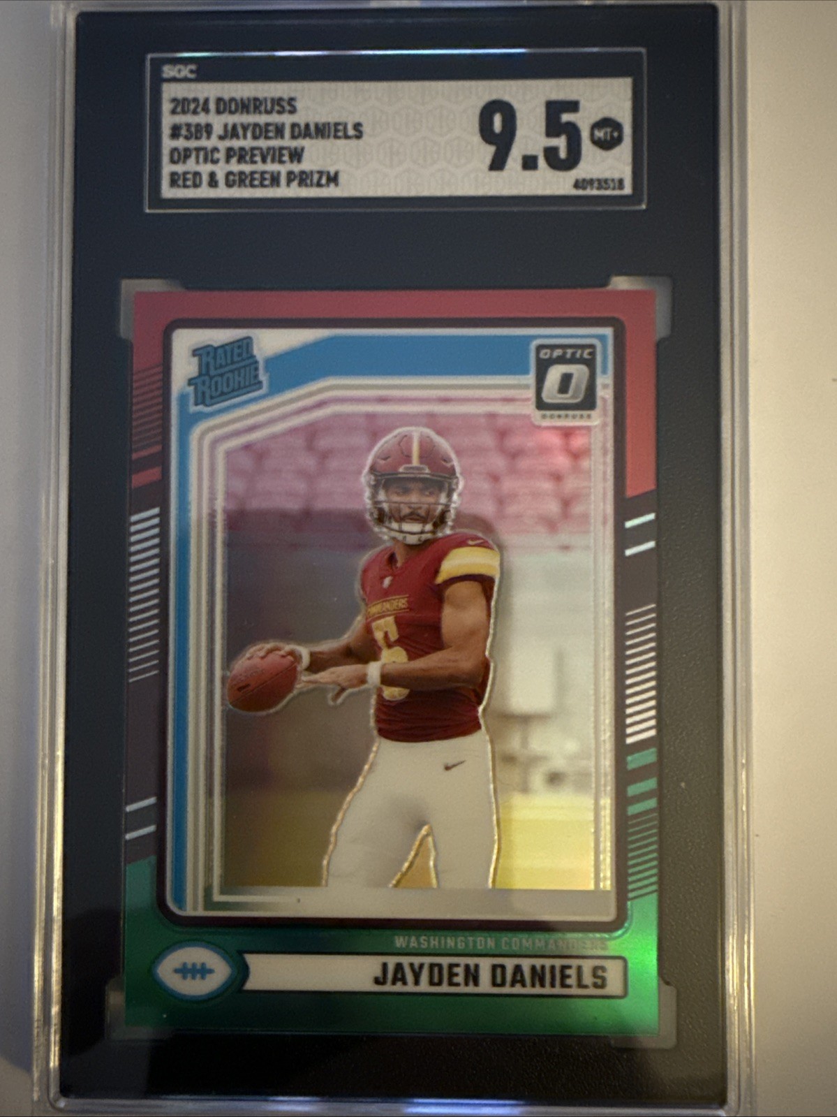 JAYDEN DANIELS 2024 Panini Donruss Optic Preview Red Green Prizm Rc #389 SGC 9.5