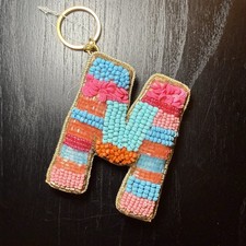 Beaded Initial Letter M Seed Beads Keychain Bag Charm Gift Zipper NWOT