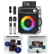 Portable Karaoke Machine with 2 Wireless Microphones LED Lights for Parties