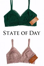 State of Day Lace Bralette Bundle XS Green & Light Lavender Wireless Stretch 