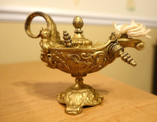 Antique Bacchus Ornate Cast Metal Oil Cigar Lighter Aladdin Lamp  - Complete