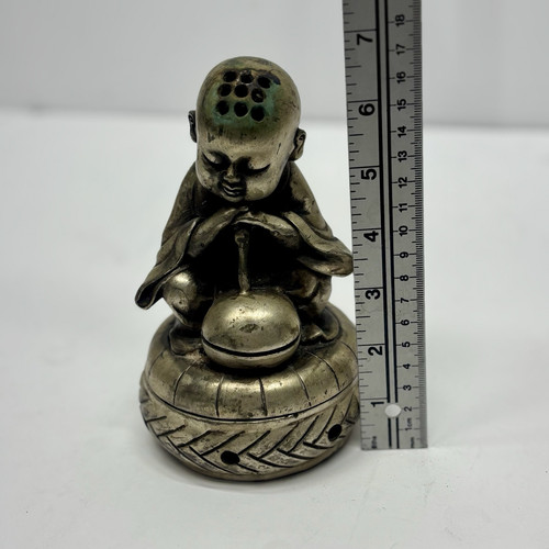RARE VTG Tibet Statue Young Buddhist Monk Silver Plated Sculpture Dà Míng Dé Zhì - Picture 8 of 8