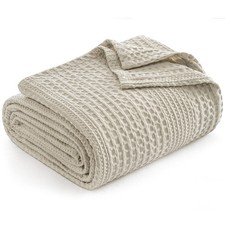 PHF Lightweight Waffle Weave Blanket Queen Size 90x90 Light Taupe
