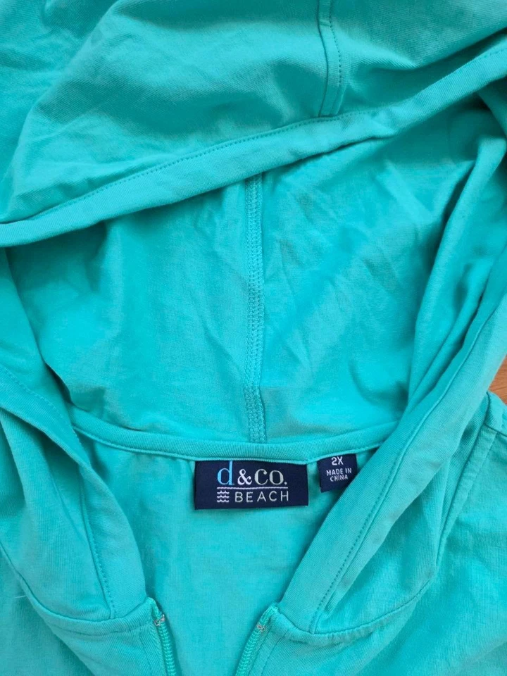 Denim & Co Playa Verde Mar Para Mujer Cremallera Completa Cubierta con Bolsillos y Capucha 2X A263135 Foto 2 de 4