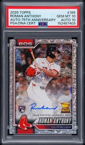 2026 Topps Series 1 Roman Anthony Auto-75th Anniversary #/75 | PSA 10/10 | POP 1