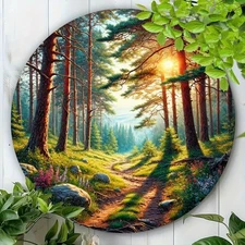 Round Aluminum Foil Engraving Artwork, Scenic Oil Painting Design, Set of 1, 7.8