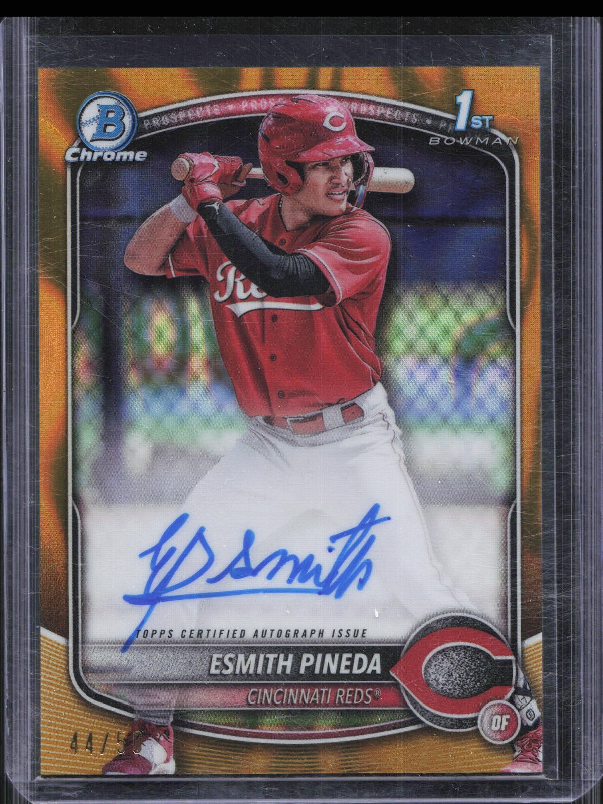 2025 Bowman Chrome Esmith Pineda 1st Gold Lava Refractor Auto /50 Reds
