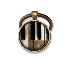 Rustic Vintage Piano Keys Musicians - Handmade Glass Pendant Keychain KEY RING