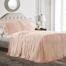 Ruffle Skirt Set - 3 Piece Luxurious Farmhouse Bedding King Blush Bedspread