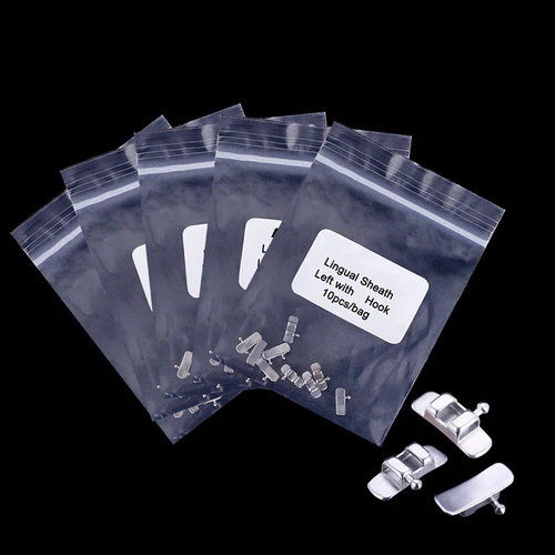 100 Pcs 10 Packs Dental Orthodontic Lingual Sheath Left/Right with Hooks