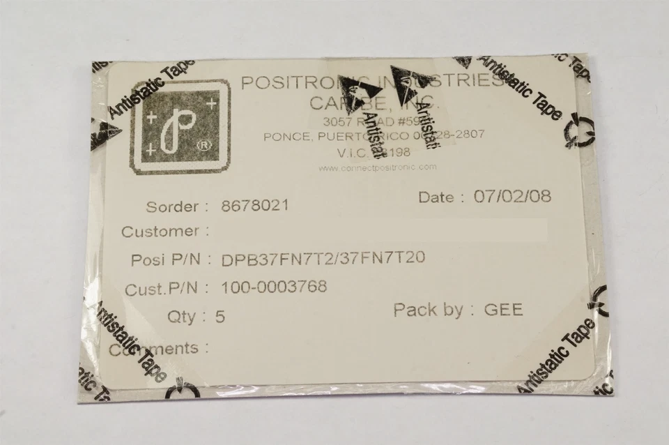 DPB37FN7T2/37FN7T20 Positronic D-Sub Dual Port Connector 2x 37 Pos 2 Row C Shell - Image 4 of 4