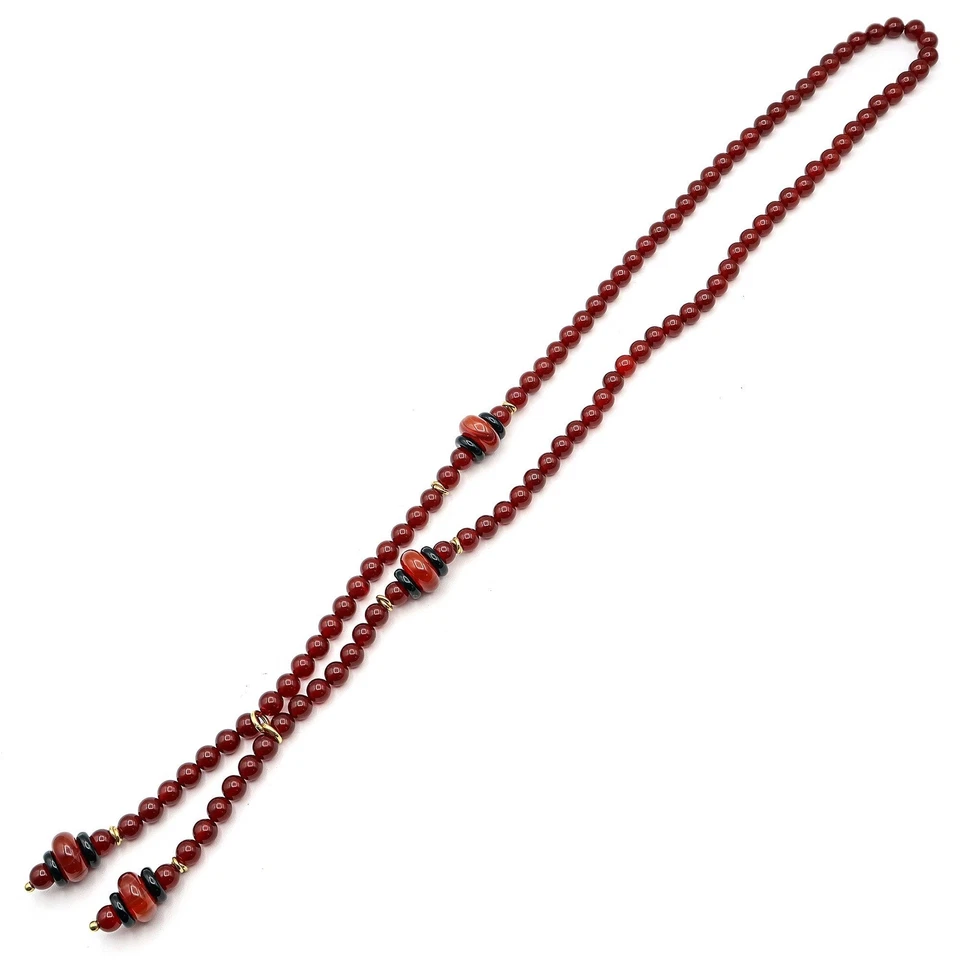 Rajola 18K Yellow Gold Carnelian Sard Beaded Strand Necklace + Box & Paper - Image 3 of 4