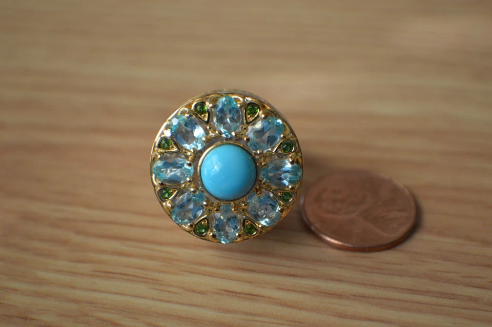 Anillo carrusel turquesa/multi gemas de la Bella Durmiente de 5,75 quilates 14 k años sobre plata talla 7 Foto 3 de 4