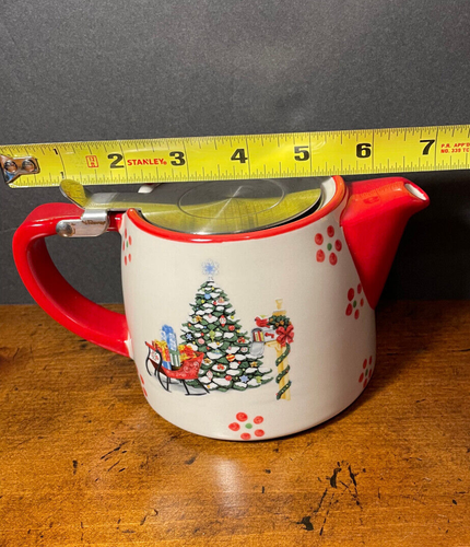 Temp-tations Ceramic Red Floral Lace 18 Oz. Tea Pot with Strainer - Picture 6 of 6