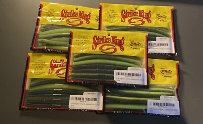 Lot of 5 Packs; 7 lures per pack - Strike King Green & Black Shim-E-Stick ~6''