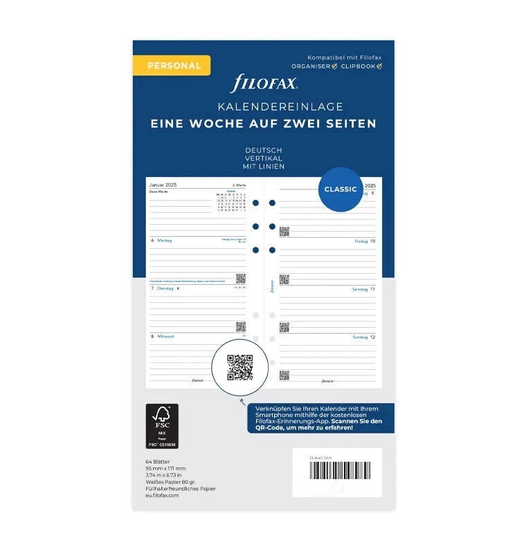 filofax Kalendereinlage 2026 PERSONAL 1W/2S Kalendarium 26-68440 +1 Abhefthülle - Bild 2 von 3