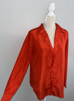 Forte Forte La Seta 100% Silk Orange Habotai Blouse Shirt Split Back sz 2 US 6 M