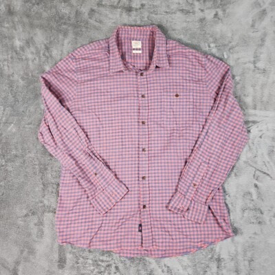 Faherty Shirt Men Size XL Red Flannel Rose Check Double Cloth Pockets USA 