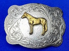 Full Standing Horse - Ornate Flower Swirl Western Vintage Belt Buckle
