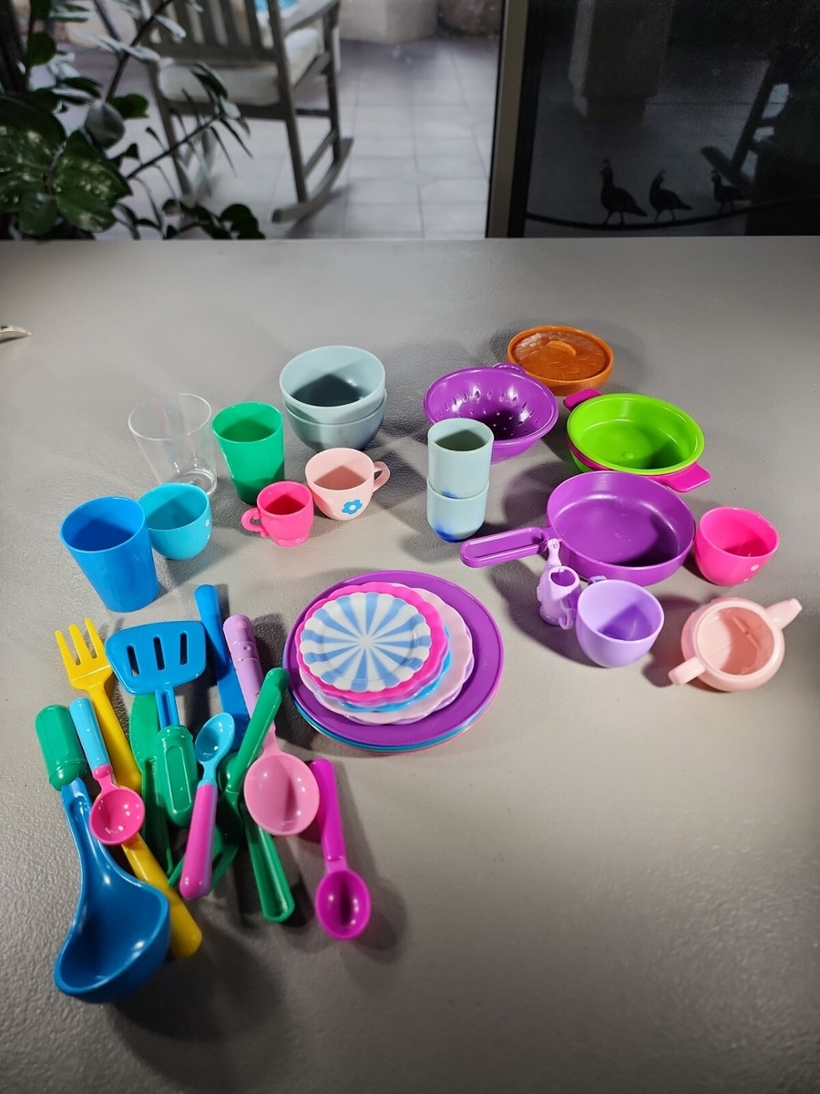 Children's Kids Play Kitchen Lot 40pc Set, Cups, Utensils, Pans