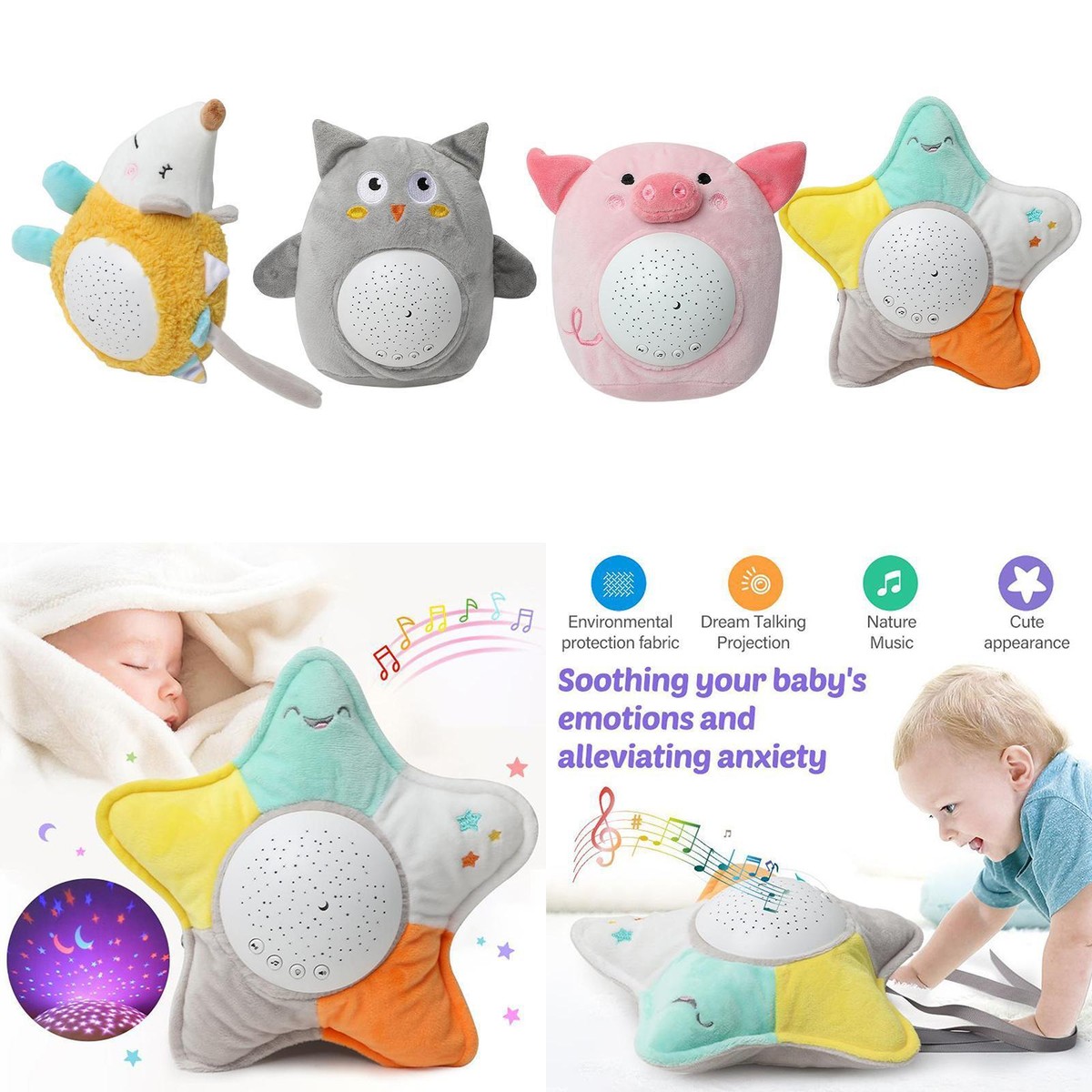 Star Projector Night Light for Kids Stuffed Animal Plush Toy