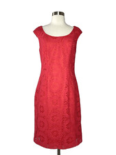 Adrianna Papell Dress Women Size 6 Cap Sleeve Lace Knee Length Dark Pink