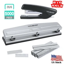 HAUSHOF Desktop Stapler with 5000-Piece Staples Staple Remover 3-Hole Punch Set