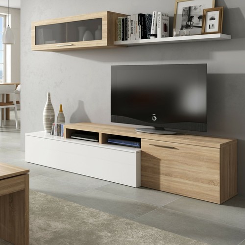 Mueble de comedor salón moderno modulo color Blanco Brillo Roble Canadian, Nexus - Imagen 7 de 11
