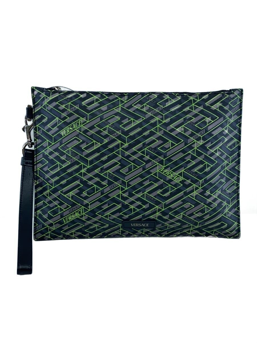VERSACE Clutch Bag Ghurka Pattern Leather GRN Corner Scratches Present Japan